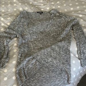 Wrap Front Balloon Sleeve Pullover